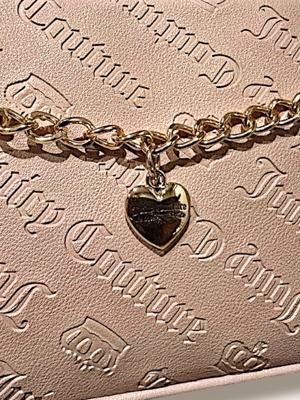 👑 Juicy Couture Pink Embossed Shoulder Bag w/Gold Charms - Picture 12 of 16